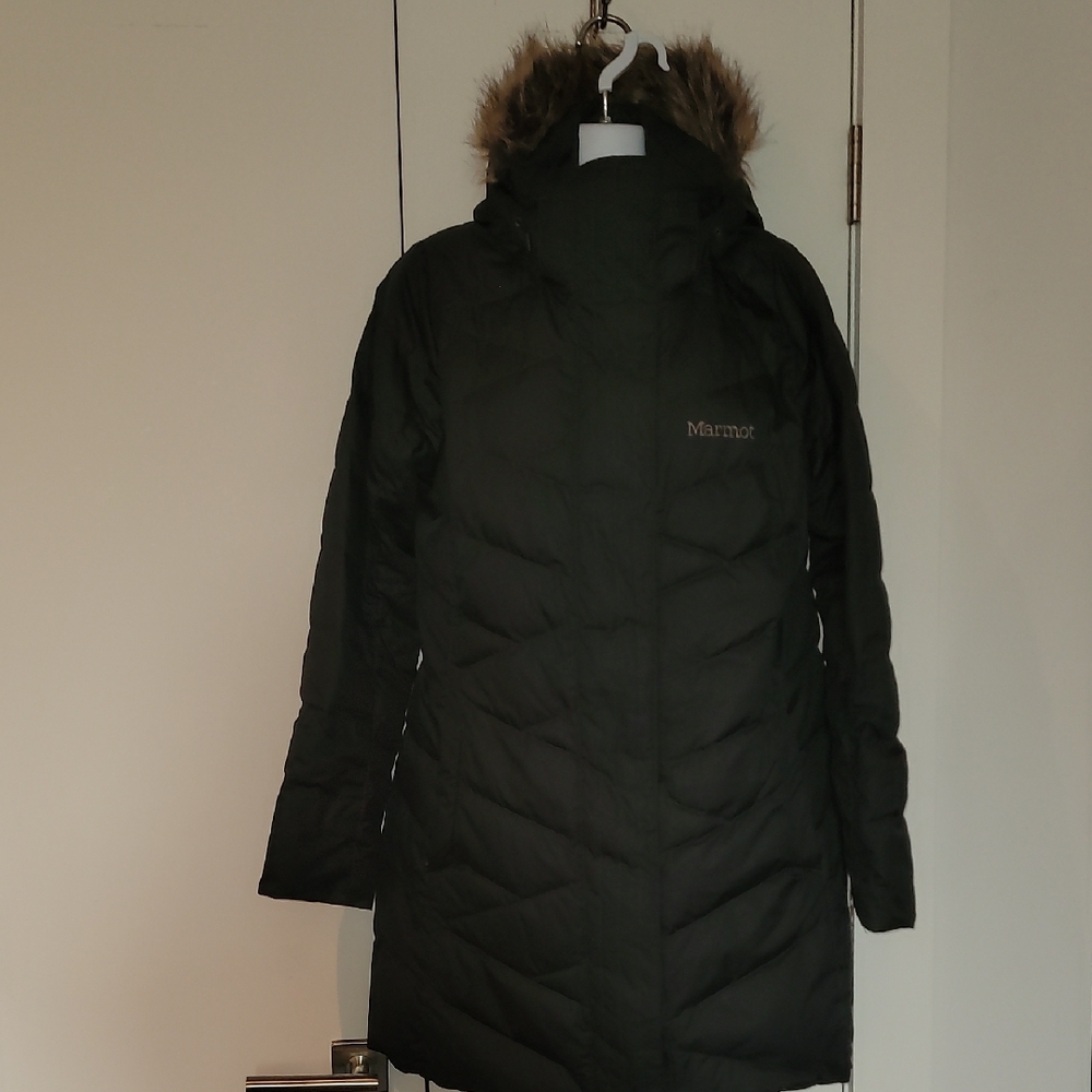Marmot Women's Black Down Jacket with Fur Hood